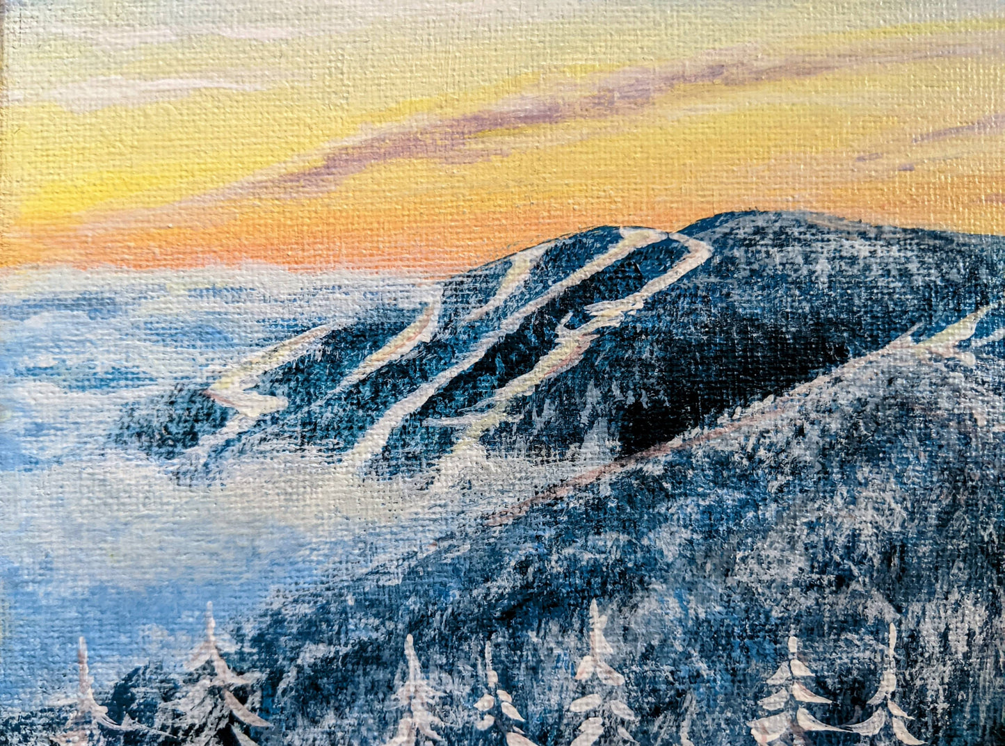 Winter hike looking at Killington from Pico, VT - Original Painting 8x10in
