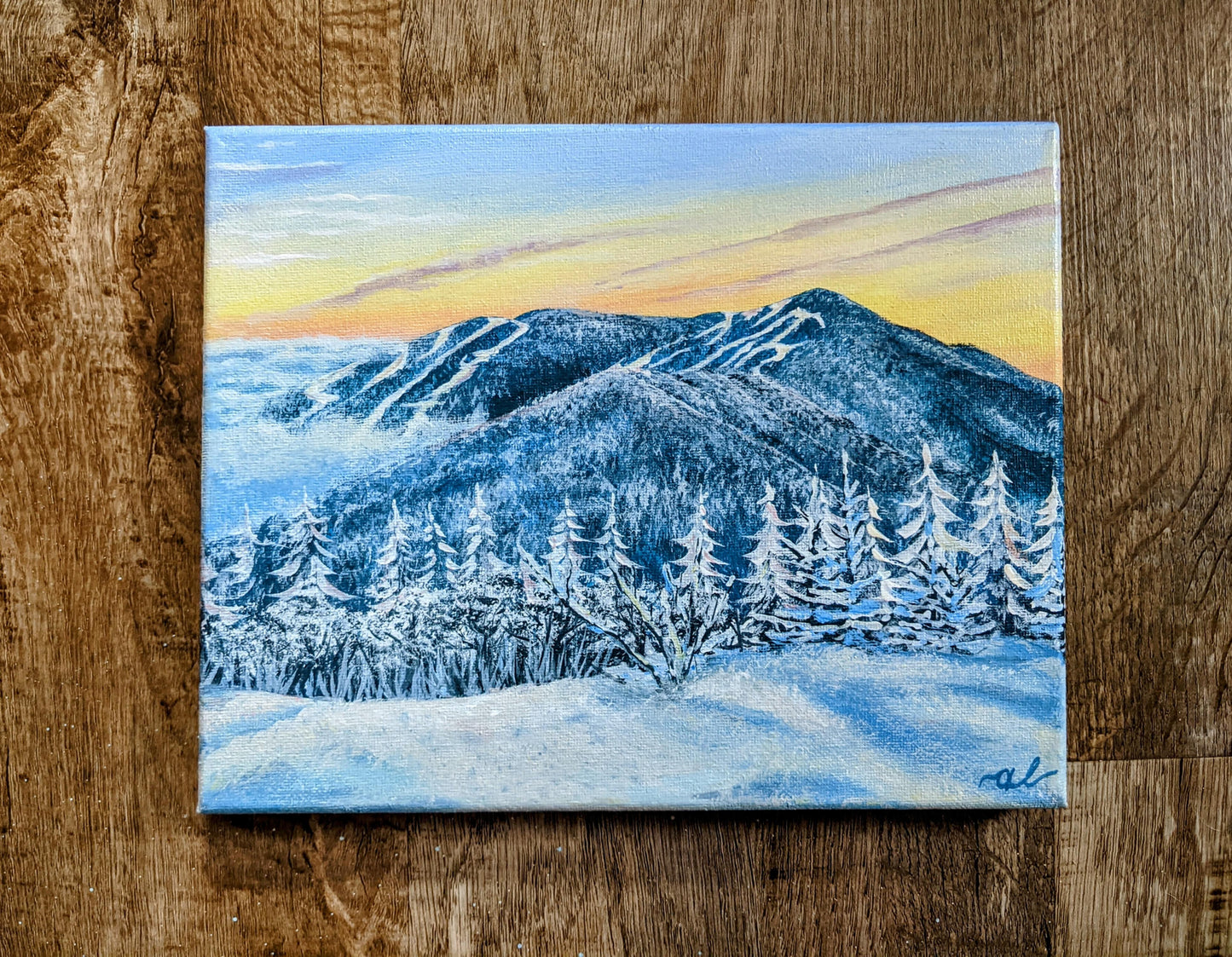 Winter hike looking at Killington from Pico, VT - Original Painting 8x10in