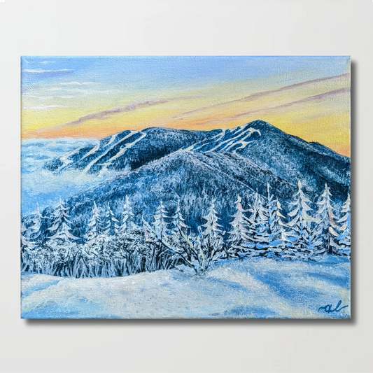 Winter hike looking at Killington from Pico, VT - Original Painting 8x10in