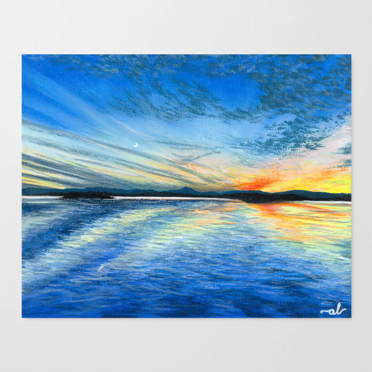 Sunset at Lake Champlain, VT - Original Painting 8x10in